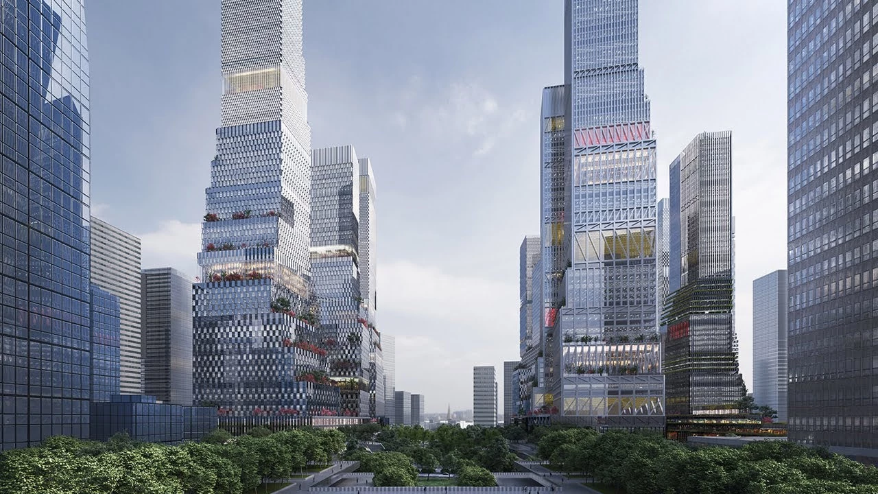With a scheme of twelve staggering skyscrapers, an elevated pedestrian network and a beautiful green urban park, Mecanoo architecten has been named the winner of the urban design competition for the Shenzhen North Station business district...