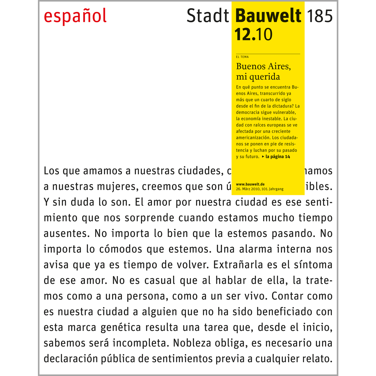 Bauwelt 185, 12.10: Buenos Aires, mi querida