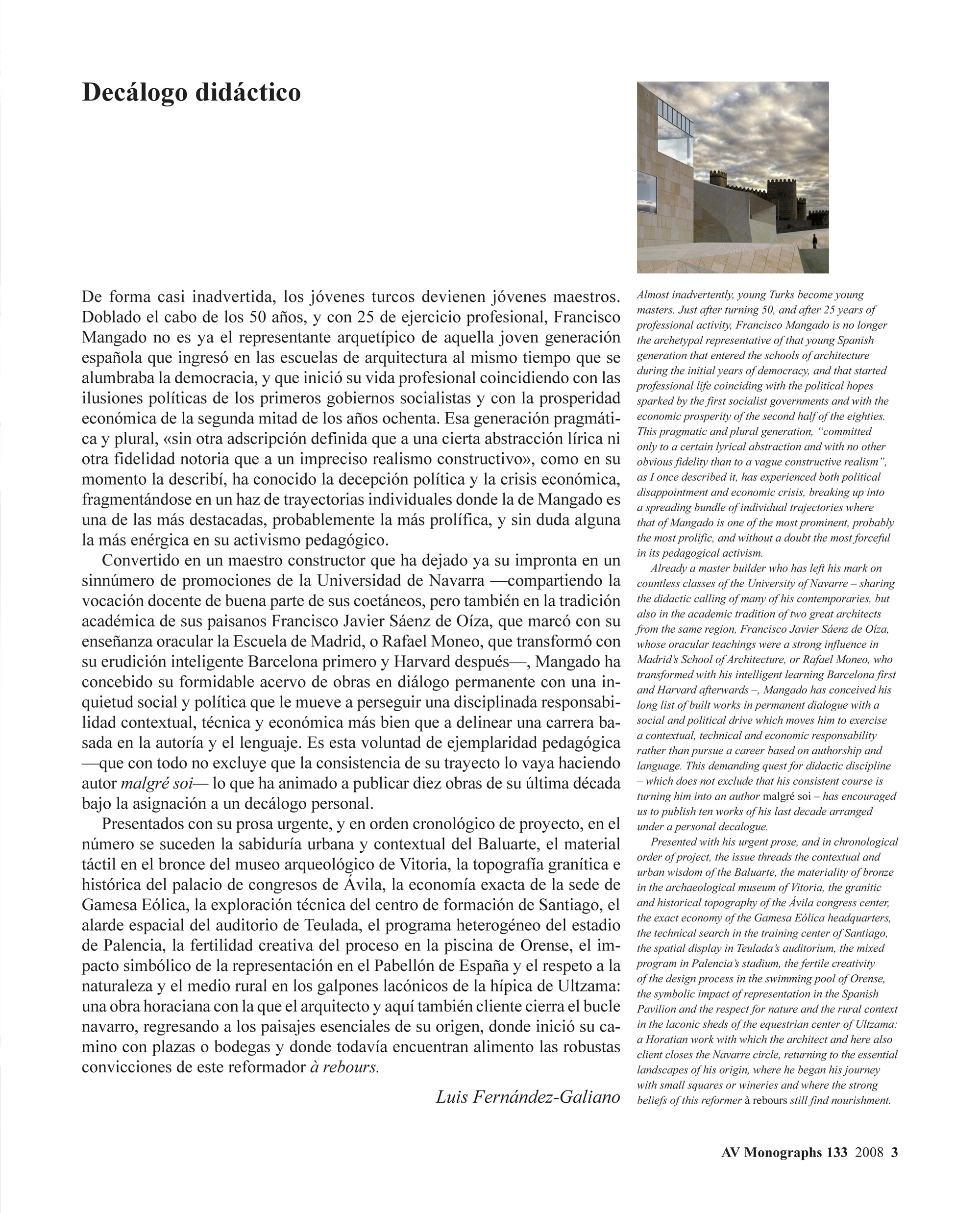 AV Monografías 133 Francisco Mangado 19992009 Arquitectura Viva